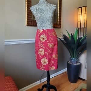 DAVID MEISTER Floral Jacquard Pencil Skirt Beaded Crimson Red & Gold Dressy
